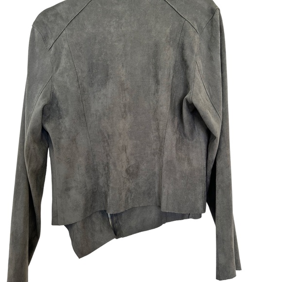 Blank NYC Faux Wrap Vegan Suede Asymmetrical Zip Draped Moto Jacket Grey Medium - Picture 6 of 8